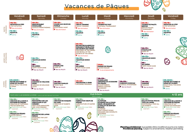 Planning Pâques 2023